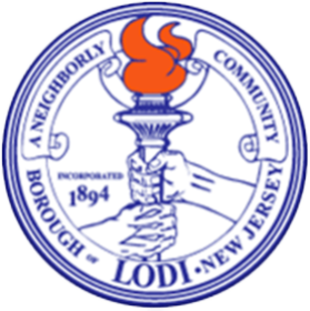 Seal of Lodi, New Jersey, showing two hands holding a torch.